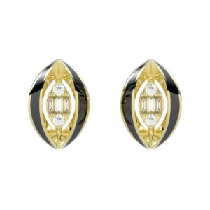 18K YELLOW GOLD 1/10CT ROUND/BAGUETTE DIAMOND LADIES EARRINGS (MIDNIGHT BLACK ENAMEL)