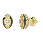 18K YELLOW GOLD 1/10CT ROUND/BAGUETTE DIAMOND LADIES EARRINGS (MIDNIGHT BLACK ENAMEL) - Image 3