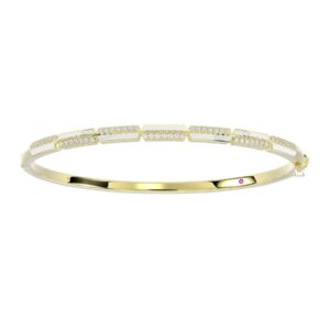 18K YELLOW GOLD 1/2CT ROUND DIAMOND LADIES BANGLE (SOFT WHITE ENAMEL)
