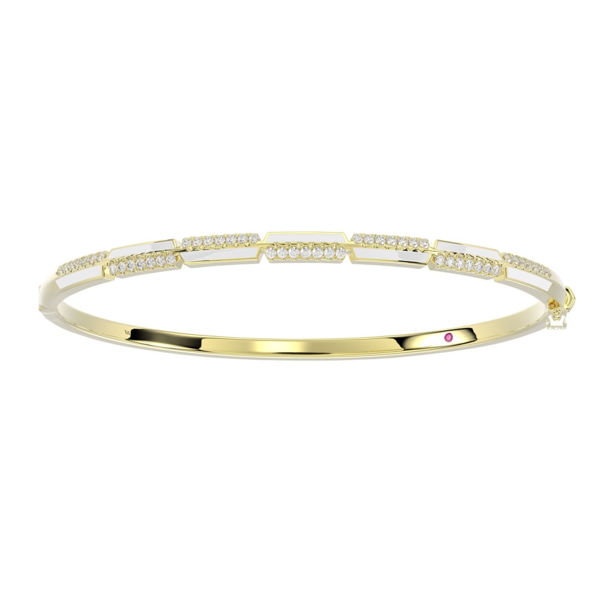 19223814_VA23862Y-WIT-1201x1201.jpg 18K YELLOW GOLD 1/2CT ROUND DIAMOND LADIES BANGLE (SOFT WHITE ENAMEL) - Image 1