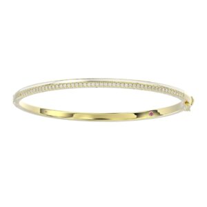 18K YELLOW GOLD 1/2CT ROUND DIAMOND LADIES BANGLE (SOFT WHITE ENAMEL)