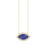 18K YELLOW GOLD 7/8CT ROUND/MARQUISE DIAMOND LADIES NECKLACE(COLOR STONE MARQUISE SAPPHIRE DIAMOND 3/4CT)