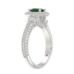 14K WHITE GOLD 1 1/2CT ROUND/BAGUETTE/OVAL DIAMOND LADIES FASHION RING(COLOR STONE OVAL GREEN EMERALD DIAMOND 3/4CT) - Image 2