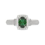 14K WHITE GOLD 1 1/2CT ROUND/BAGUETTE/OVAL DIAMOND LADIES FASHION RING(COLOR STONE OVAL GREEN EMERALD DIAMOND 3/4CT) - Image 6