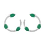 14K WHITE GOLD 1 1/3CT ROUND/PEAR DIAMOND LADIES EARRINGS(COLOR STONE PEAR GREEN EMERALD DIAMOND 1 1/5CT)