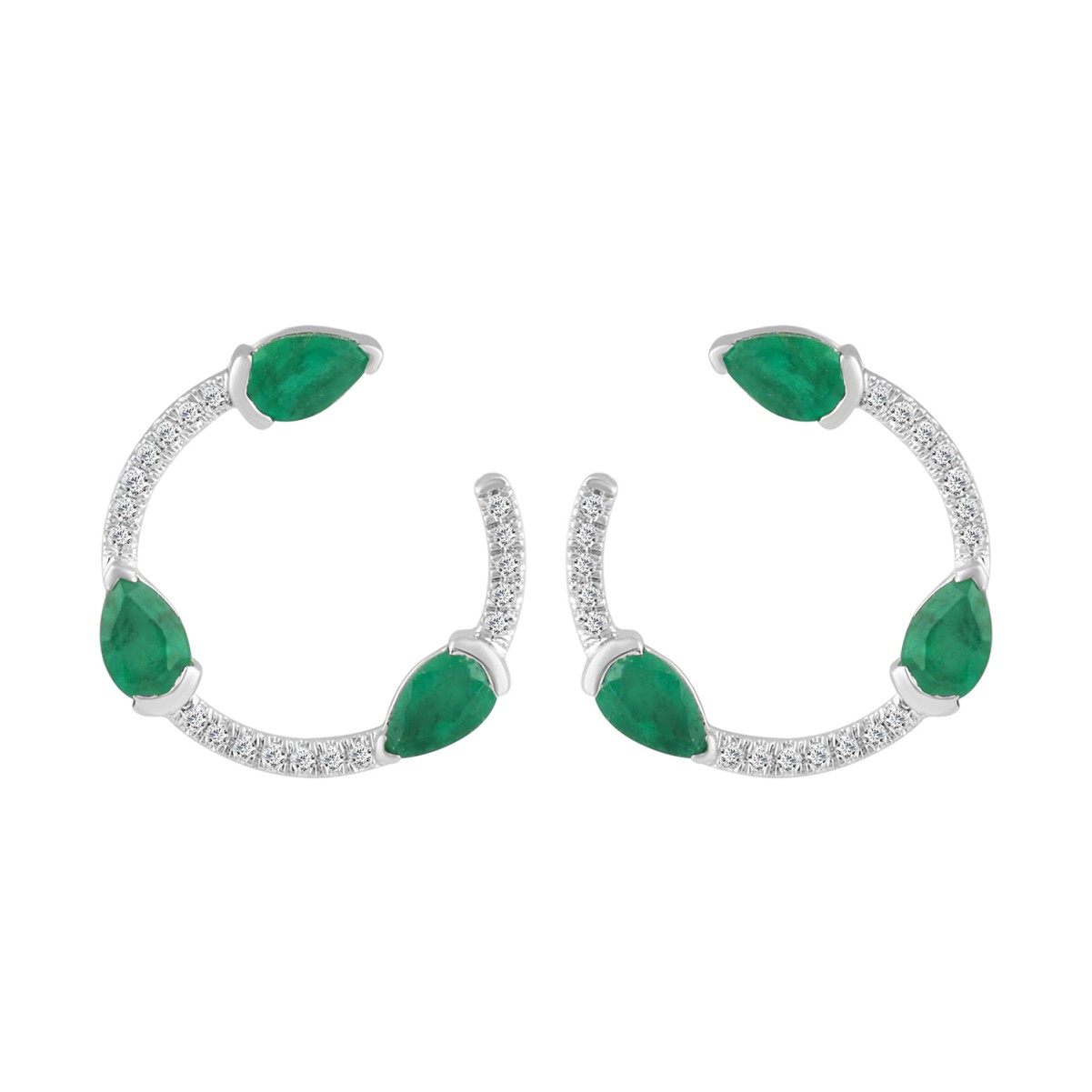 19223919_VA15534W-1201x1201.jpg 14K WHITE GOLD 1 1/3CT ROUND/PEAR DIAMOND LADIES EARRINGS(COLOR STONE PEAR GREEN EMERALD DIAMOND 1 1/5CT) - Image 1