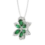 14K WHITE GOLD 1 1/3CT ROUND/PEAR/MARQUISE DIAMOND LADIES PENDANT WITH CHAIN(COLOR STONE PEAR GREEN EMERALD/MARQUISE DIAMOND 1/6CT) - Image 3