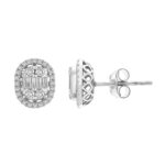 14K WHITE GOLD 1/2CT ROUND/BAGUETTE DIAMOND LADIES EARRINGS - Image 2