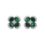 14K WHITE GOLD 2 1/4CT ROUND/OVAL DIAMOND LADIES EARRINGS(COLOR STONE OVAL GREEN EMERALD DIAMOND 2CT)
