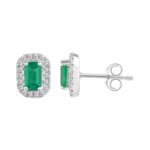 14K WHITE GOLD 7/8CT ROUND/OCTAGON DIAMOND LADIES EARRINGS - Image 2