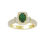 14K YELLOW GOLD 1 1/2CT ROUND/BAGUETTE/OVAL DIAMOND LADIES FASHION RING(COLOR STONE OVAL GREEN EMERALD DIAMOND 3/4CT) - Image 3