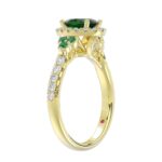 14K YELLOW GOLD 1 3/8CT ROUND/OVAL DIAMOND LADIES FASHION RING(COLOR STONE OVAL GREEN EMERALD DIAMOND 1CT) - Image 2