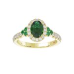 14K YELLOW GOLD 1 3/8CT ROUND/OVAL DIAMOND LADIES FASHION RING(COLOR STONE OVAL GREEN EMERALD DIAMOND 1CT) - Image 3