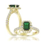 14K YELLOW GOLD 1 5/8CT ROUND/BAGUETTE/EMERALD DIAMOND LADIES FASHION RING(CENTER STONE GREEN EMERALD DIAMOND 1CT)