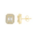 14K YELLOW GOLD 1/2CT ROUND/BAGUETTE DIAMOND LADIES EARRINGS