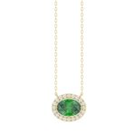 14K YELLOW GOLD 7/8CT ROUND/OVAL/PINK SAPPHIRE DIAMOND LADIES NECKLACE (CENTER STONE OVAL EMERALD DIAMOND 3/4CT)