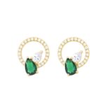 14K YELLOW GOLD 7/8CT ROUND/PEAR DIAMOND LADIES EARRINGS