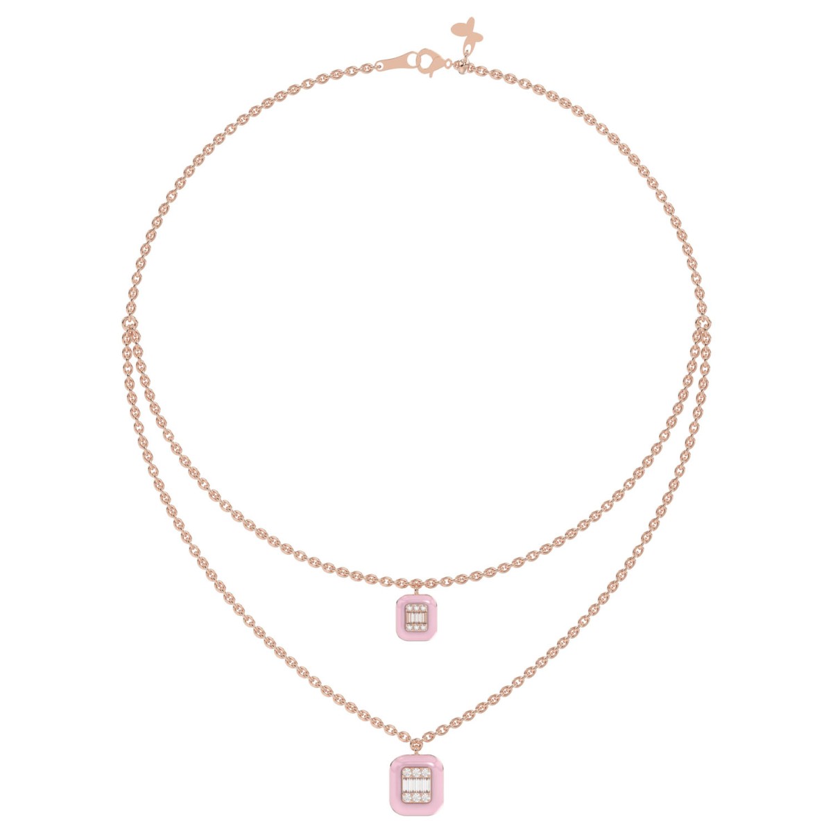 19224085_VA23466R-PNK-1201x1201.jpg 18K ROSE GOLD 1/4CT ROUND/BAGUETTE DIAMOND LADIES NECKLACE (AURORA PINK ENAMEL) - Image 1
