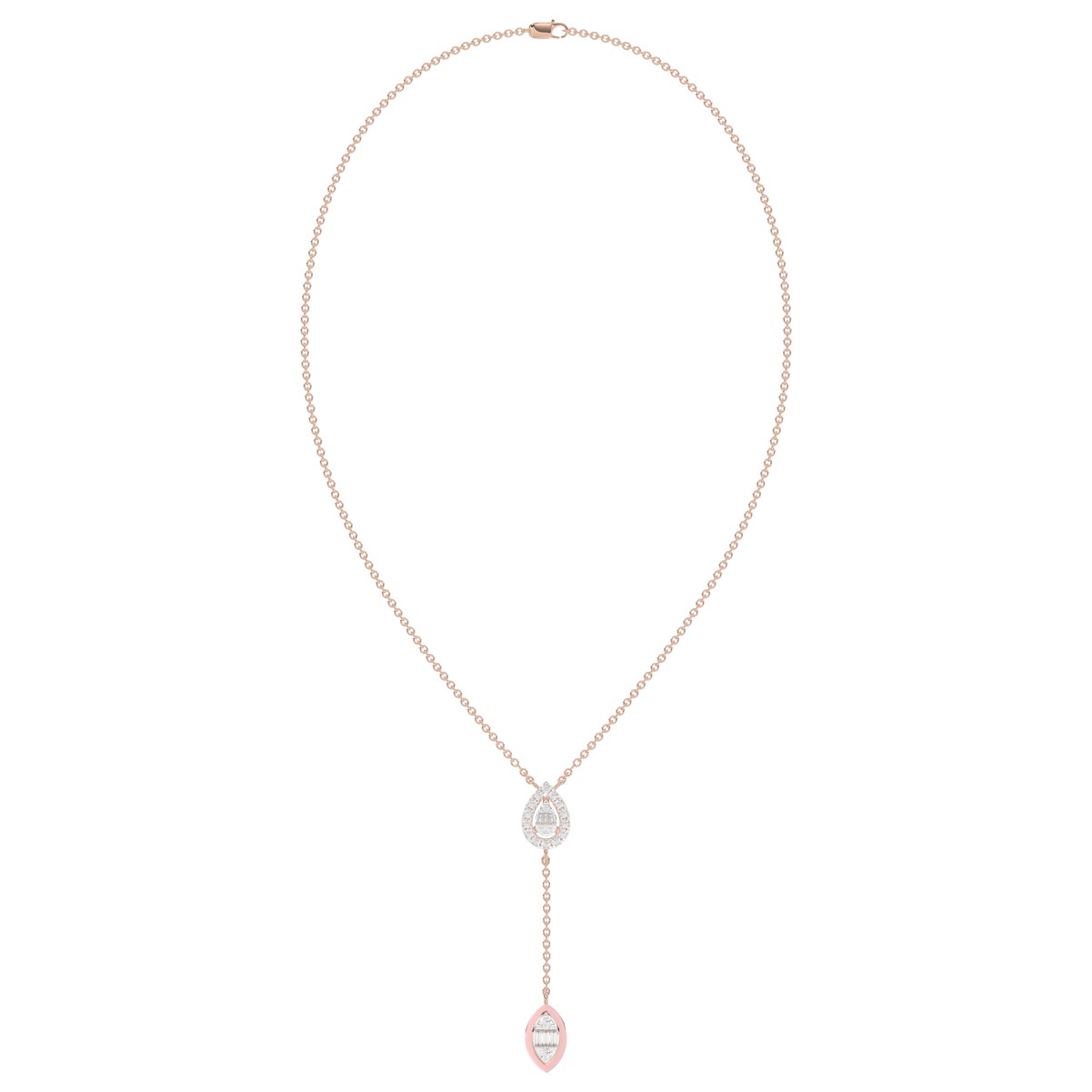 19224086_VA23481R-PNK-1201x1201.jpg 18K ROSE GOLD 1/4CT ROUND/BAGUETTE DIAMOND LADIES NECKLACE (AURORA PINK ENAMEL) - Image 1