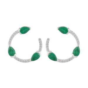 18K WHITE GOLD 1 1/3CT ROUND/PEAR DIAMOND LADIES EARRINGS(COLOR STONE PEAR GREEN EMERALD DIAMOND 1 1/5CT)