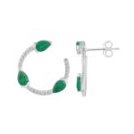 18K WHITE GOLD 1 1/3CT ROUND/PEAR DIAMOND LADIES EARRINGS(COLOR STONE PEAR GREEN EMERALD DIAMOND 1 1/5CT) - Image 2