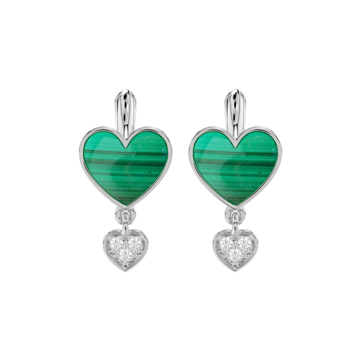 19224119_VA23833W-1201x1201.jpg 18K WHITE GOLD 1/10CT ROUND DIAMOND MALACHITE LADIES EARRINGS - Image 1