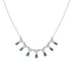 18K WHITE GOLD 1/3CT ROUND/BAGUETTE DIAMOND LADIES NECKLACE(COLOR STONE GREEN EMERALD DIAMOND 1/5CT)