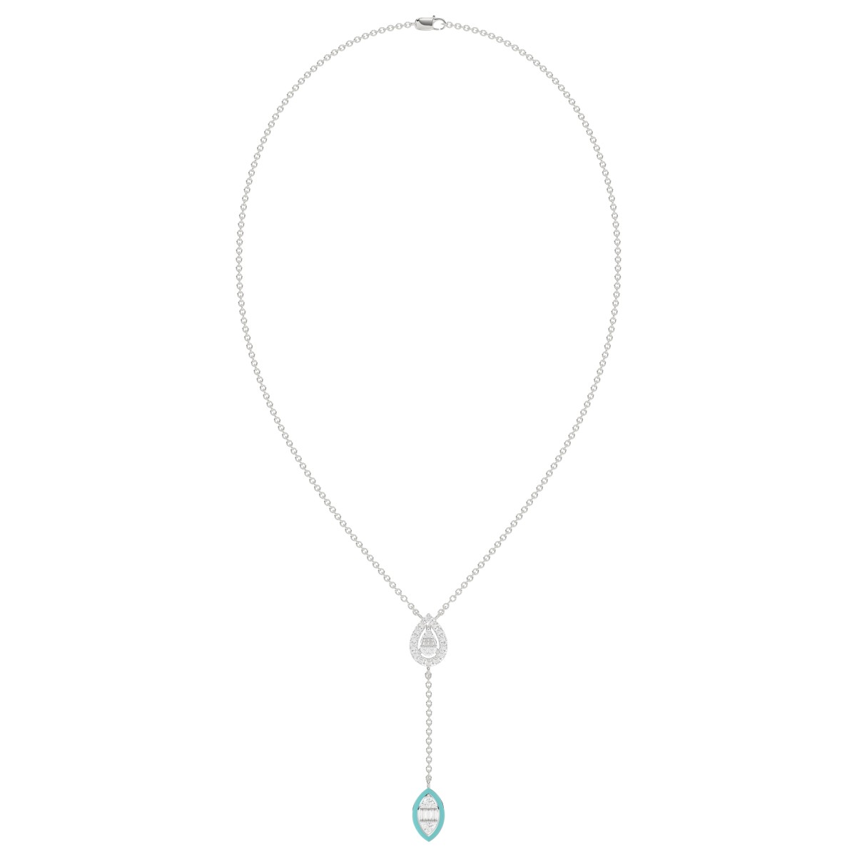 19224163_VA23481W-TFY-1201x1201.jpg 18K WHITE GOLD 1/4CT ROUND/BAGUETTE DIAMOND LADIES NECKLACE (CELESTE BLUE ENAMEL) - Image 1