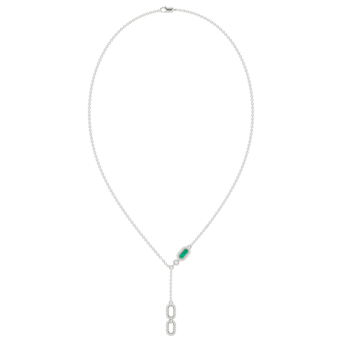 19224166_VA23463W-1201x1201.jpg 18K WHITE GOLD 1/5CT ROUND DIAMOND MALACHITE LADIES NECKLACE - Image 1