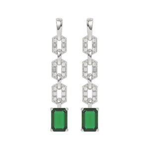 18K WHITE GOLD 2CT ROUND/BAGUETTE/EMERALD DIAMOND LADIES EARRINGS(COLOR STONE GREEN EMERALD DIAMOND 1 7/8CT)