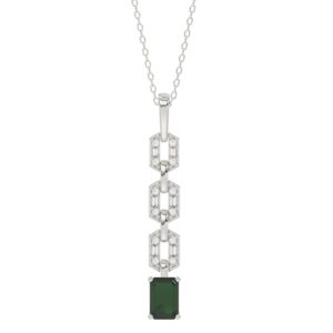 18K WHITE GOLD 2CT ROUND/BAGUETTE/EMERALD DIAMOND LADIES PENDANT(COLOR STONE GREEN EMERALD DIAMOND 1 7/8CT)
