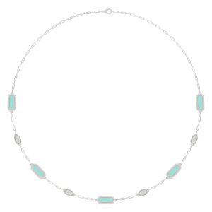 18K WHITE GOLD 3/4CT ROUND DIAMOND LADIES NECKLACE (CELESTE BLUE ENAMEL)