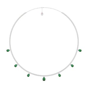 18K WHITE GOLD 6 1/3CT ROUND/PEAR DIAMOND LADIES NECKLACE(COLOR STONE PEAR GREEN EMERALD DIAMOND 3 3/8CT)