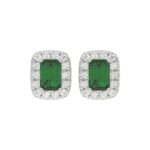 18K WHITE GOLD 7/8CT ROUND/EMERALD DIAMOND LADIES EARRINGS(COLOR STONE GREEN EMERALD DIAMOND 5/8CT)
