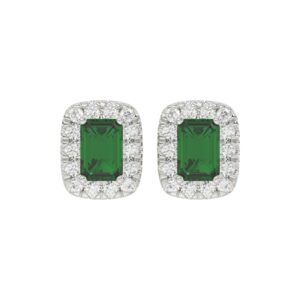 18K WHITE GOLD 7/8CT ROUND/EMERALD DIAMOND LADIES EARRINGS(COLOR STONE GREEN EMERALD DIAMOND 5/8CT)
