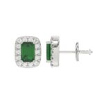18K WHITE GOLD 7/8CT ROUND/EMERALD DIAMOND LADIES EARRINGS(COLOR STONE GREEN EMERALD DIAMOND 5/8CT) - Image 3