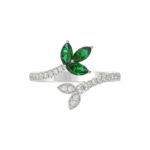 18K WHITE GOLD 7/8CT ROUND/EMERALD DIAMOND LADIES RING(COLOR STONE EMERALD/MARQUISE DIAMOND 5/8CT - Image 4