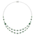 18K WHITE GOLD 8 1/5CT ROUND/PEAR DIAMOND LADIES NECKLACE(COLOR STONE GREEN EMERALD PEAR DIAMOND 7/8CT/ROUND DIAMOND 3 7/8CT)