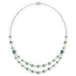 18K WHITE GOLD 8 1/5CT ROUND/PEAR DIAMOND LADIES NECKLACE(COLOR STONE GREEN EMERALD PEAR DIAMOND 7/8CT/ROUND DIAMOND 3 7/8CT) - Image 2