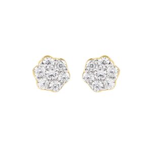 18K YELLOW GOLD 1/2CT ROUND DIAMOND LADIES FLOWER EARRINGS