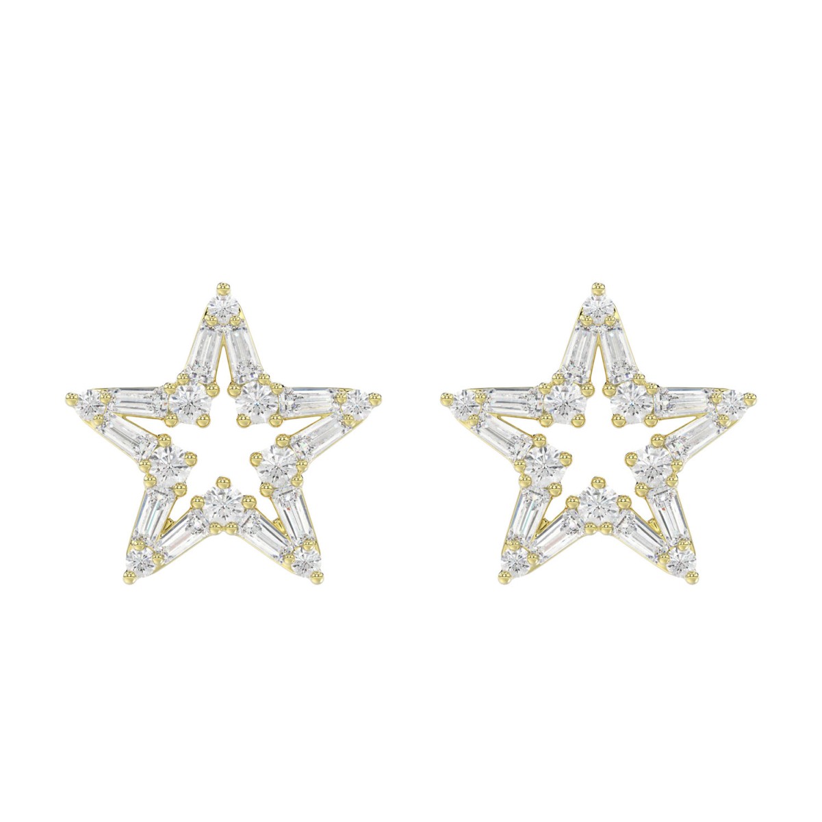 19224270_VA26816Y-1201x1201.jpg 18K YELLOW GOLD 1/2CT ROUND/BAGUETTE DIAMOND LADIES EARRINGS - Image 1