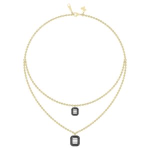 18K YELLOW GOLD 1/4CT ROUND/BAGUETTE DIAMOND LADIES NECKLACE (MIDNIGHT BLACK ENAMEL)