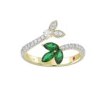 18K YELLOW GOLD 7/8CT ROUND/EMERALD DIAMOND LADIES RING(COLOR STONE EMERALD/MARQUISE DIAMOND 5/8CT