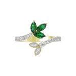 18K YELLOW GOLD 7/8CT ROUND/EMERALD DIAMOND LADIES RING(COLOR STONE EMERALD/MARQUISE DIAMOND 5/8CT - Image 4