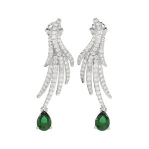 18K WHITE GOLD 2 3/8CT ROUND/PEAR DIAMOND LADIES EARRINGS(COLOR STONE EMERALD/PEAR DIAMOND 1 3/8CT)