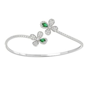 18K WHITE GOLD 2CT ROUND/PEAR DIAMOND LADIES BANGLE(COLOR STONE PEAR GREEN EMERALD DIAMOND 1/2CT)