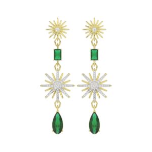 18K YELLOW GOLD 13 3/4CT ROUND/PEAR/EMERALD DIAMOND LADIES EARRINGS(COLOR STONE ONYX/PEAR DIAMOND 9.00CT/EMERALD DIAMOND 4CT)