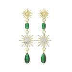 18K YELLOW GOLD 13 3/4CT ROUND/PEAR/EMERALD DIAMOND LADIES EARRINGS(COLOR STONE ONYX/PEAR DIAMOND 9.00CT/EMERALD DIAMOND 4CT) - Image 2