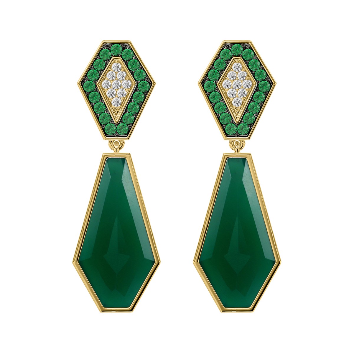 19224588_VA19416Y-1201x1201.jpg 18K YELLOW GOLD 18 1/2CT ROUND/OCTAGON/ONYX DIAMOND LADIES EARRINGS - Image 1