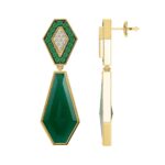 18K YELLOW GOLD 18 1/2CT ROUND/OCTAGON/ONYX DIAMOND LADIES EARRINGS - Image 3